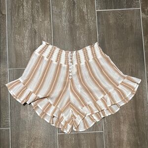 Surf Gypsy Tan and White High Waist Striped Shorts